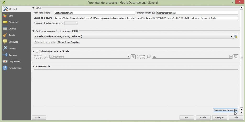 Impuls'Map - Tutoriel - Afficher Sous Ensemble Données QGIS - Constructeur Requête