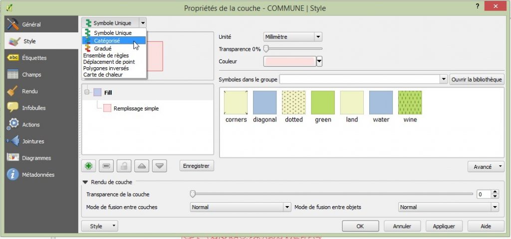 Impuls'Map - Tutoriel - Effectuer Analyse Thématique Qgis - Symbologie Catégorisé