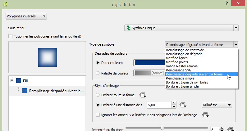 Impuls'Map - Tutoriel - Effectuer Pochoir Masque QGIS - Remplissage Degradé Paramètres